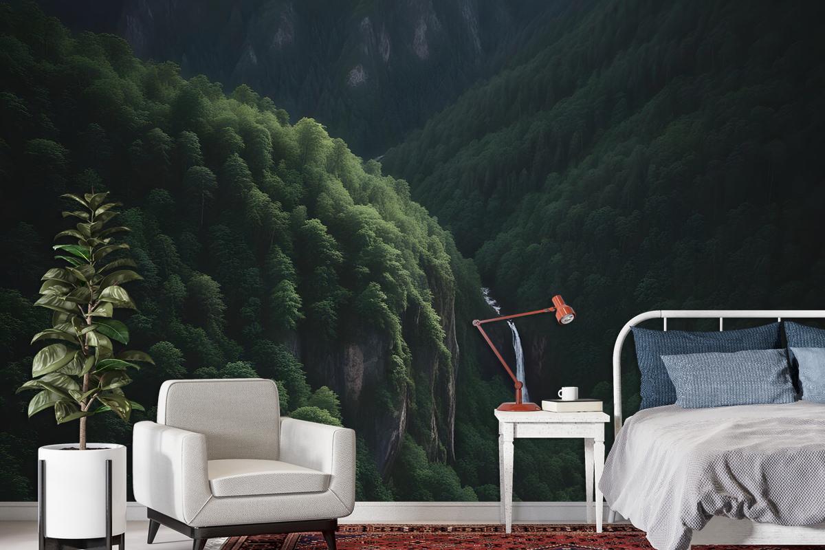 Aerial Nature Forest On Mountains View Wallpaper Mural