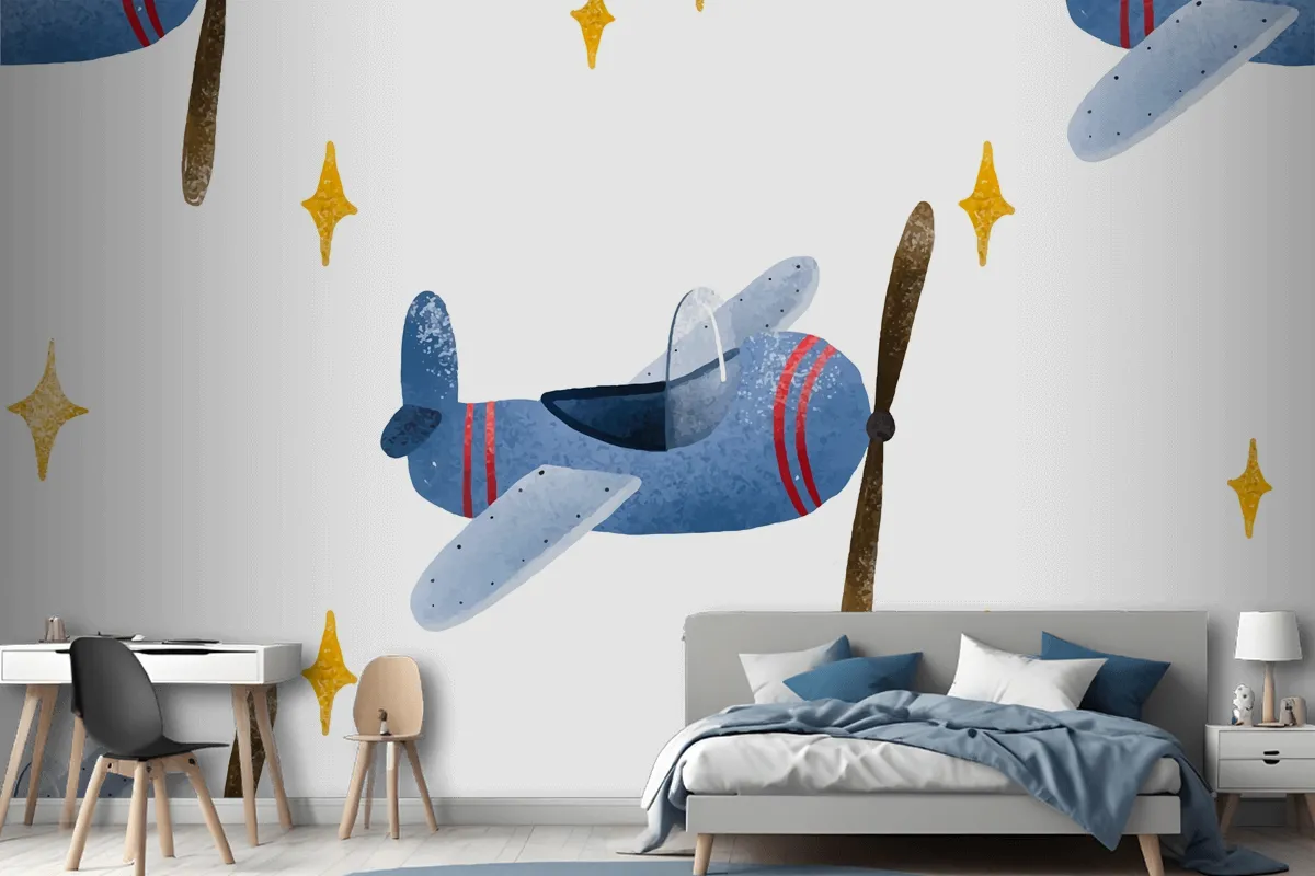 Aircraft And Clouds In Scandinavian Style Wallpaper Mural