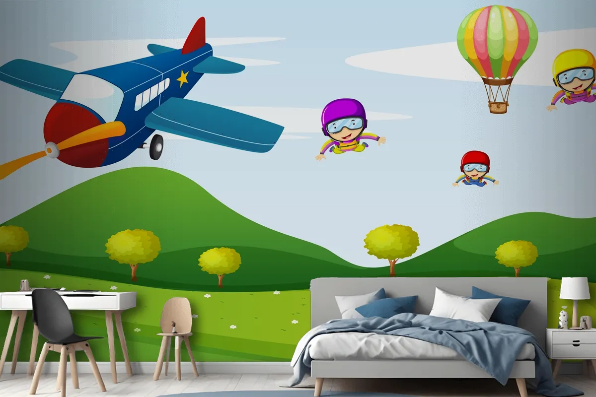 Airplane And Sky Activity Wallpaper Mural