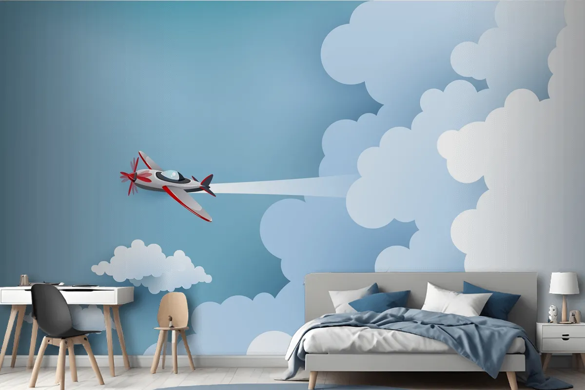 Airplane Over A Cloud Wallpaper Mural