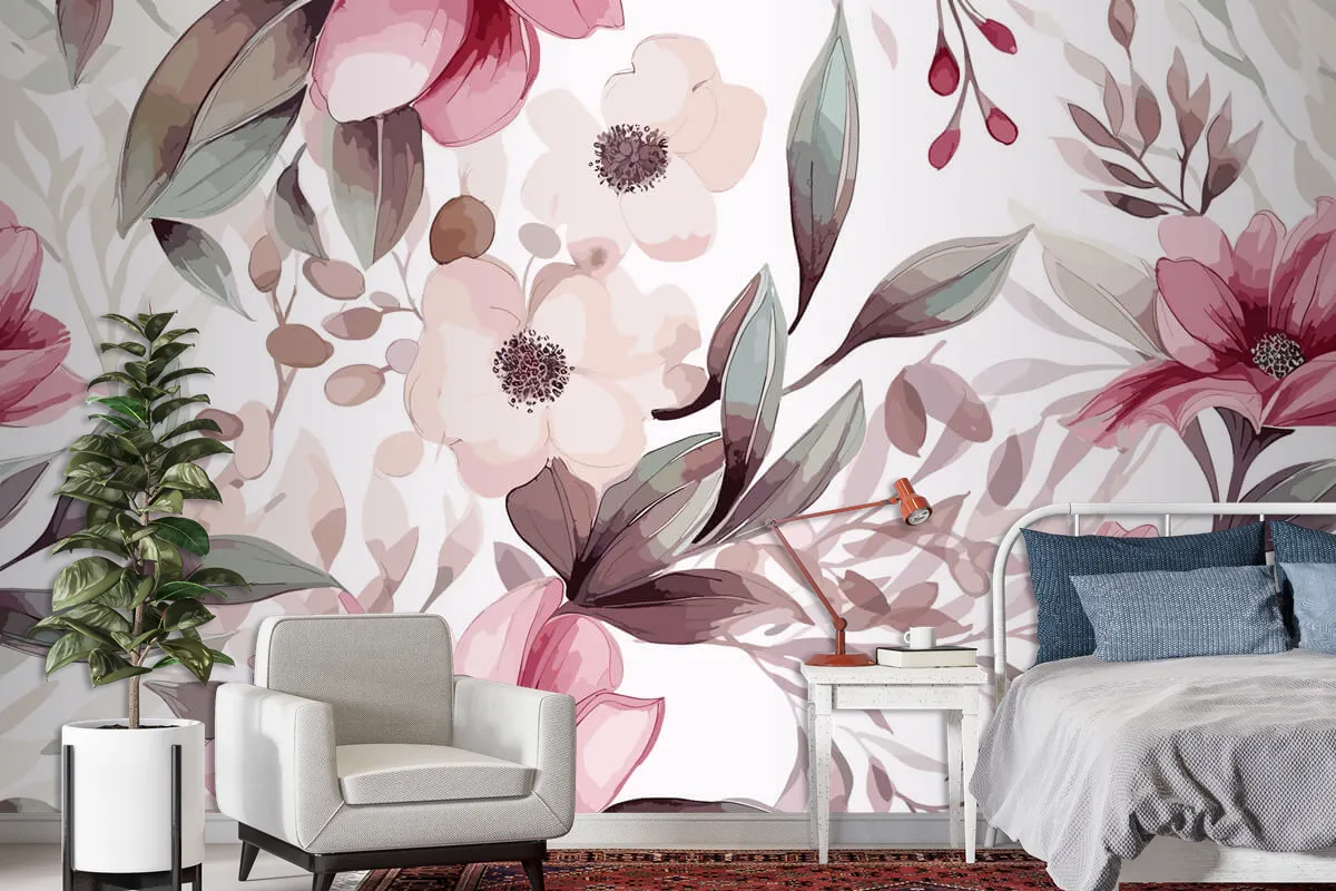 Artistic Hand Drawn Floral Ornament Pattern Wallpaper Mural