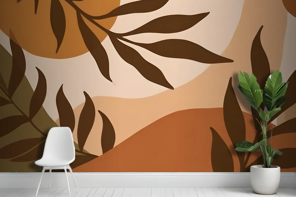 Autumn Leaves In Warm Colors Against A Beige Wallpaper Mural