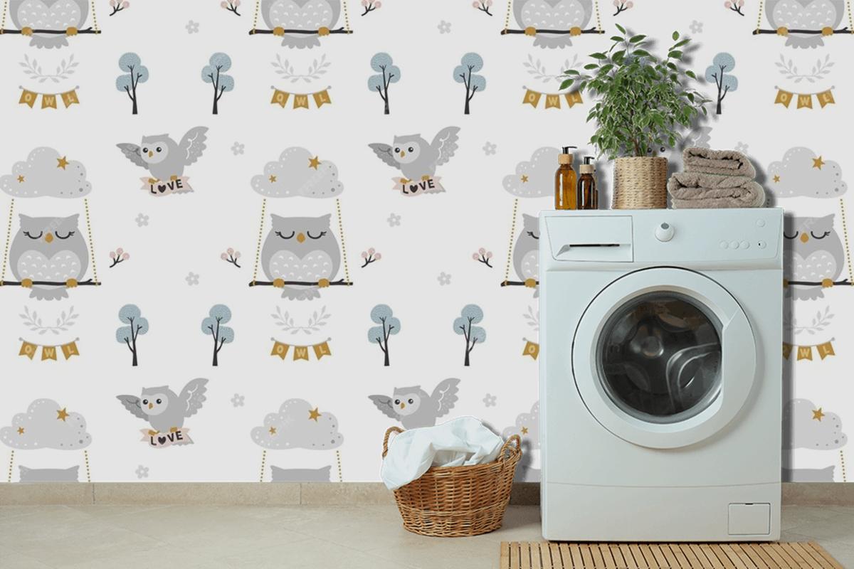 Baby Owl Pattern Wallpaper Mural