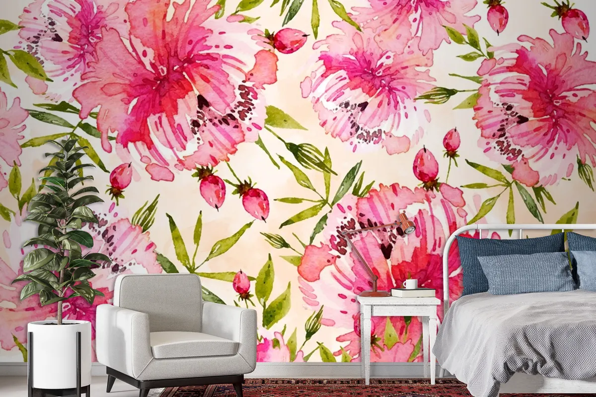 Background Floral Watercolor With Soft Colors Wallpaper Mural