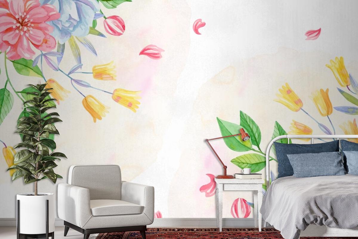 Background Pastel Colors Watercolor Flowers Wallpaper Mural