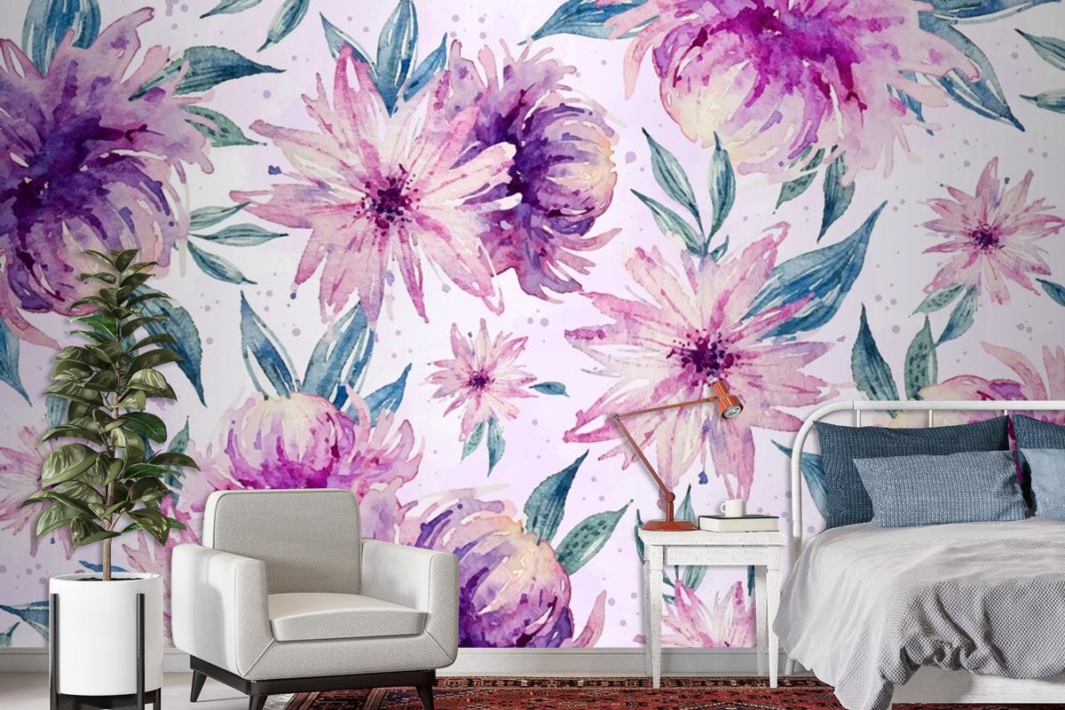 Background Watercolor Floral With Soft Colors Wallpaper Mural