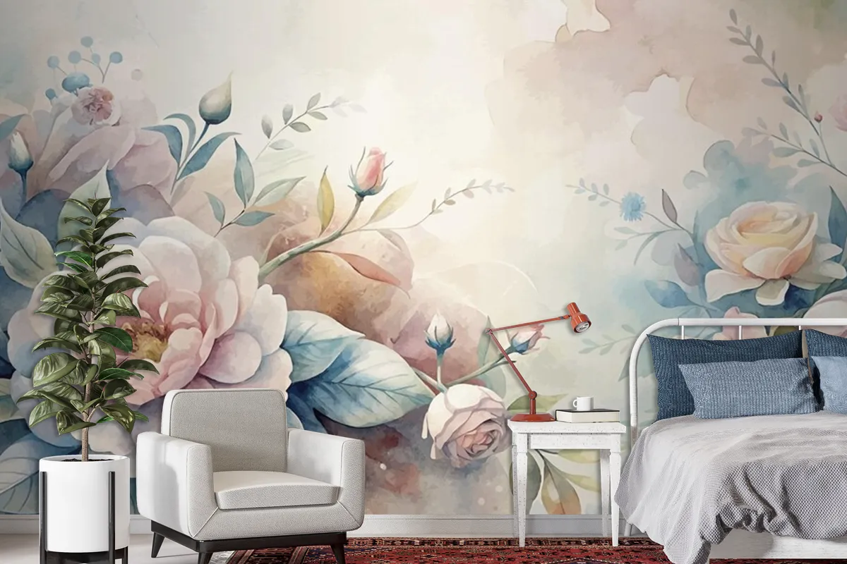 Beautiful Watercolor Flower Background Wallpaper Mural