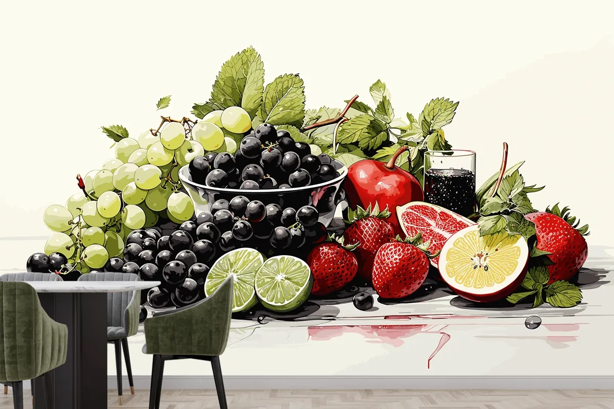 Beautiful Watercolor Fruit On A White Background Hand Painted On Paper Wallpaper Mural