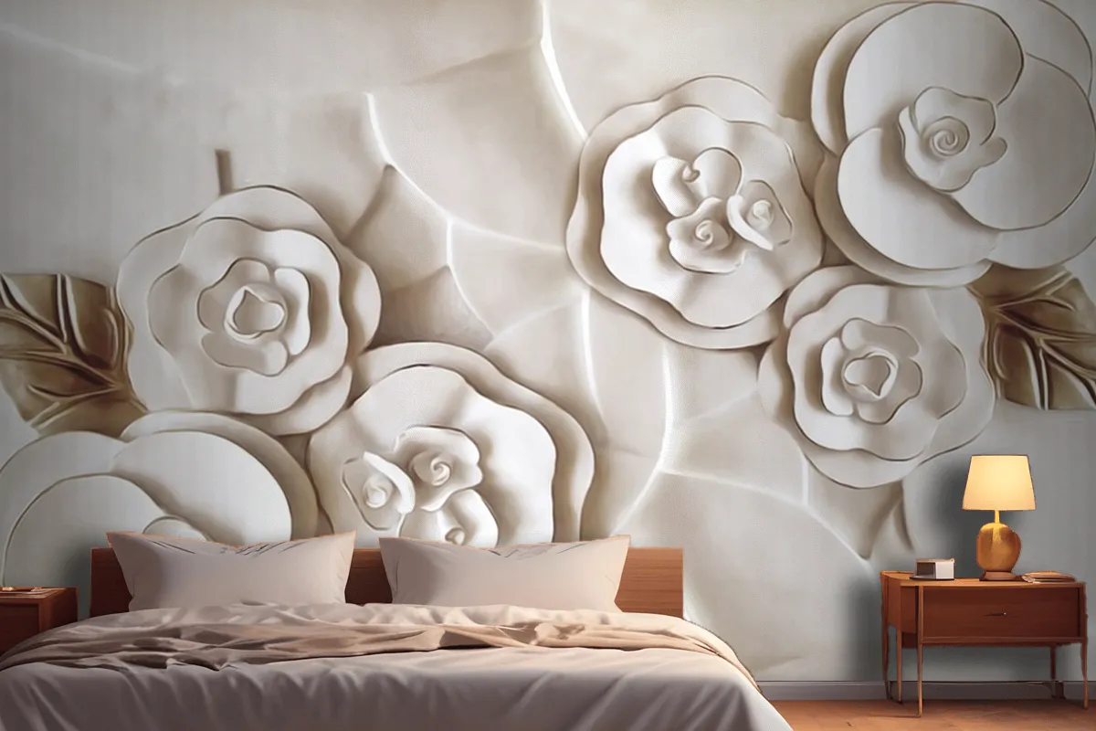 Beautiful White Marble Flower Wallpaper Mural