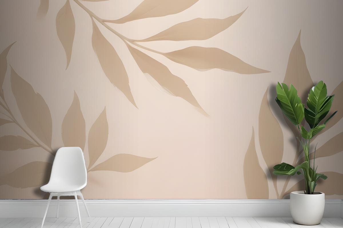 Beige Leaves On A Light Wallpaper Mural