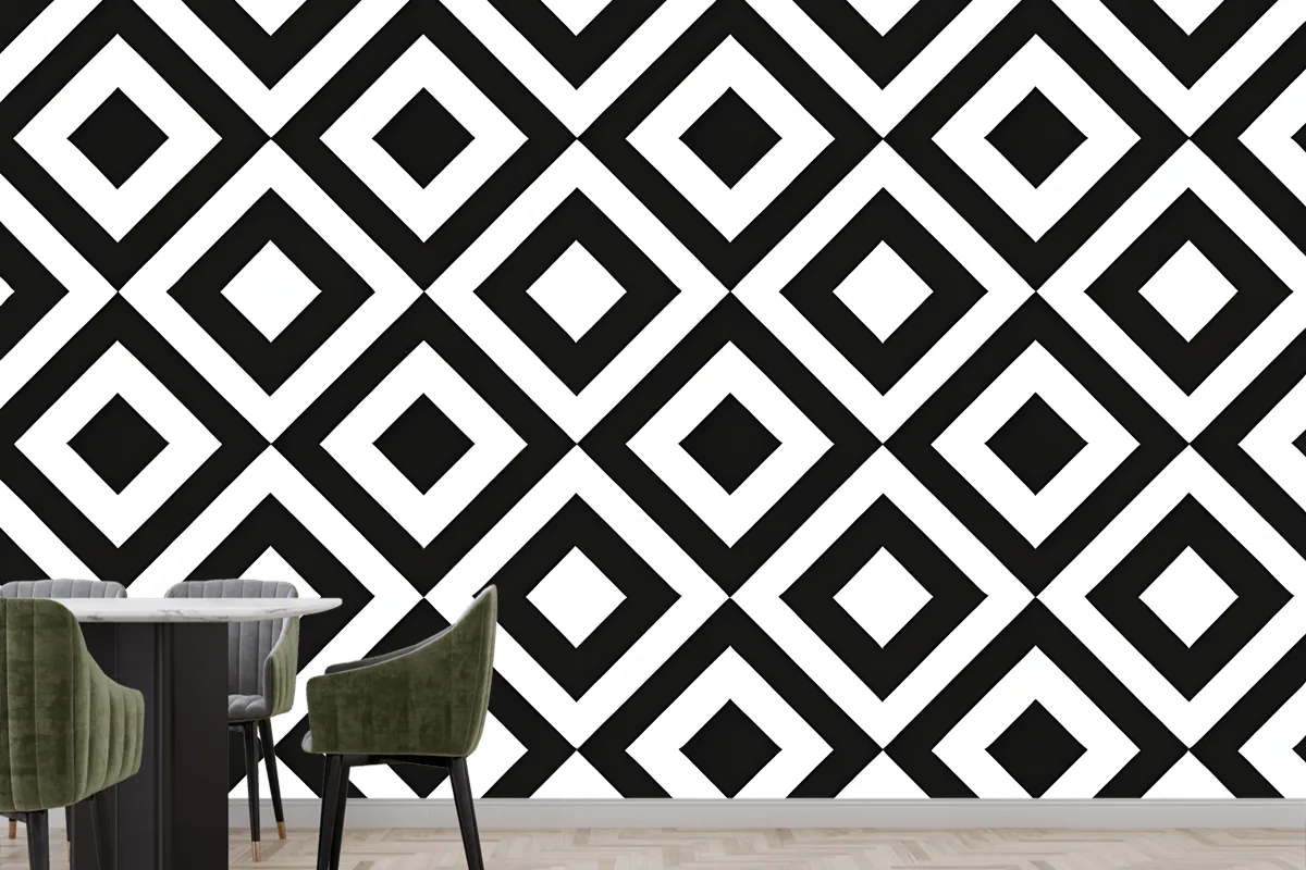 Black & White Diamond Pattern Wallpaper Mural