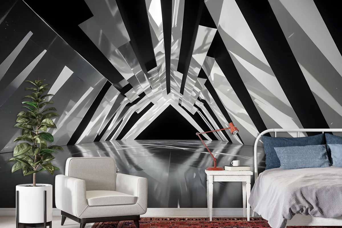 Black And White Architectural Iridescent Style Wallpaper Mural