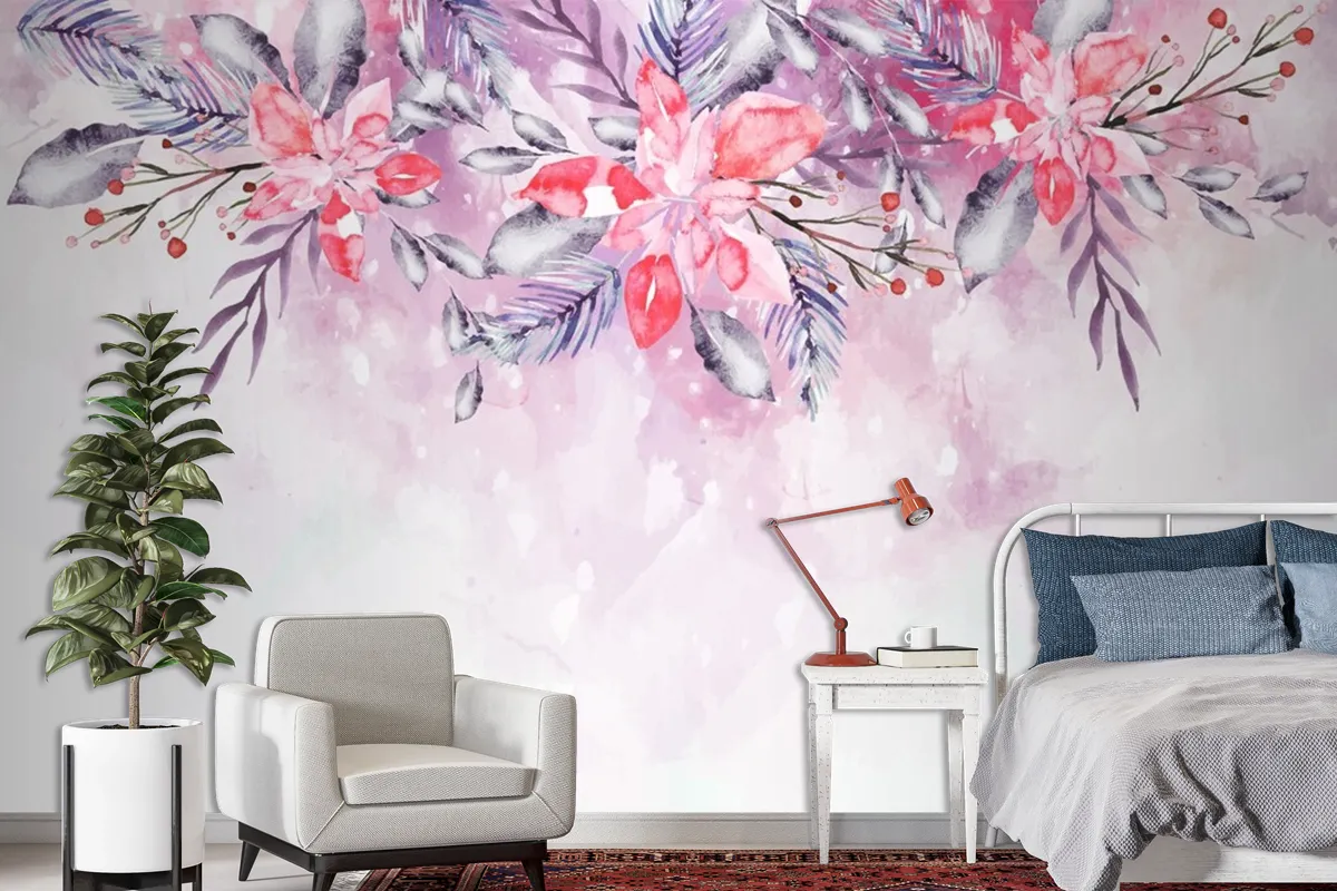 Blooming Watercolor Flowers For Wallpaper Concept Wallpaper Mural