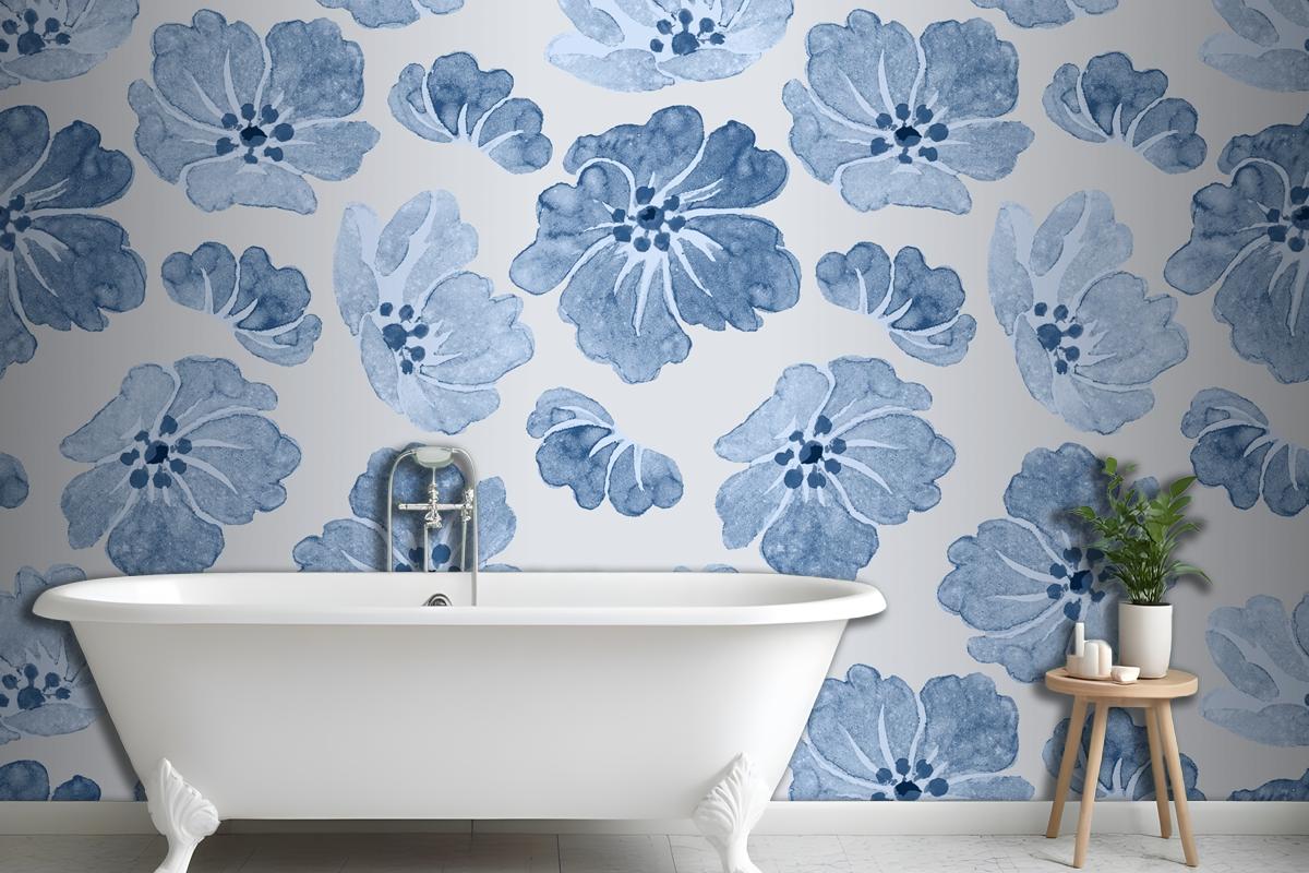 Blue Floral Pattern Vintage Wallpaper Mural