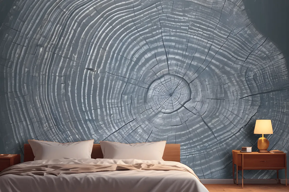 Blue Gray Wood Grain Print Wallpaper Mural