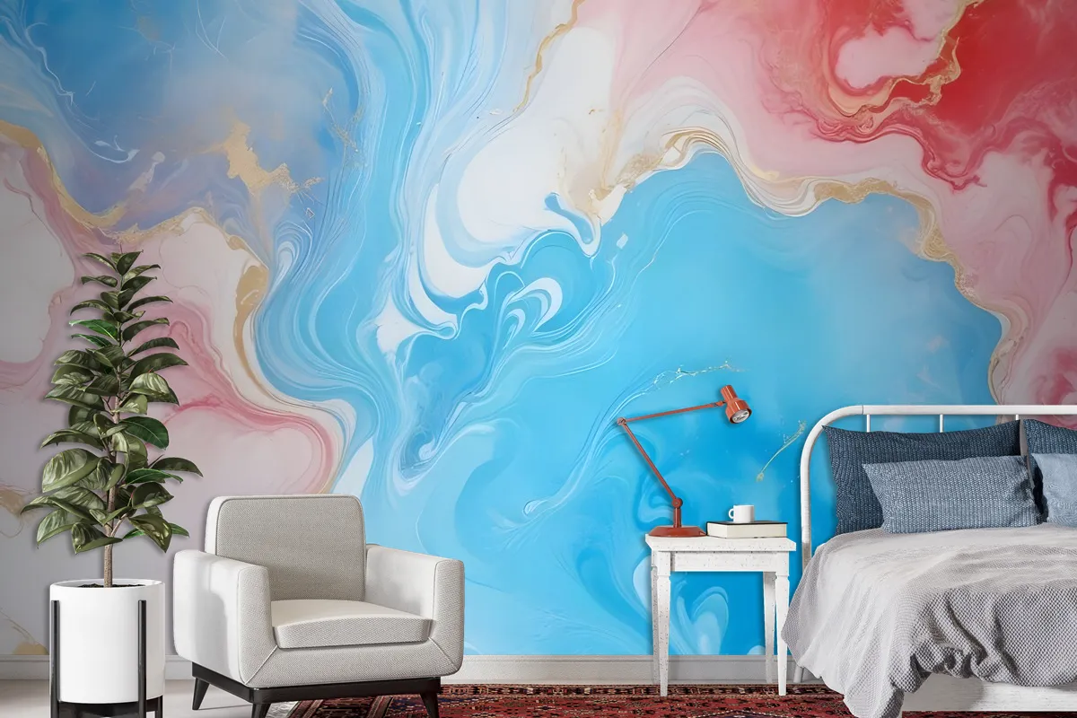 Blue Marble With Red Splash Wallpaper Mural