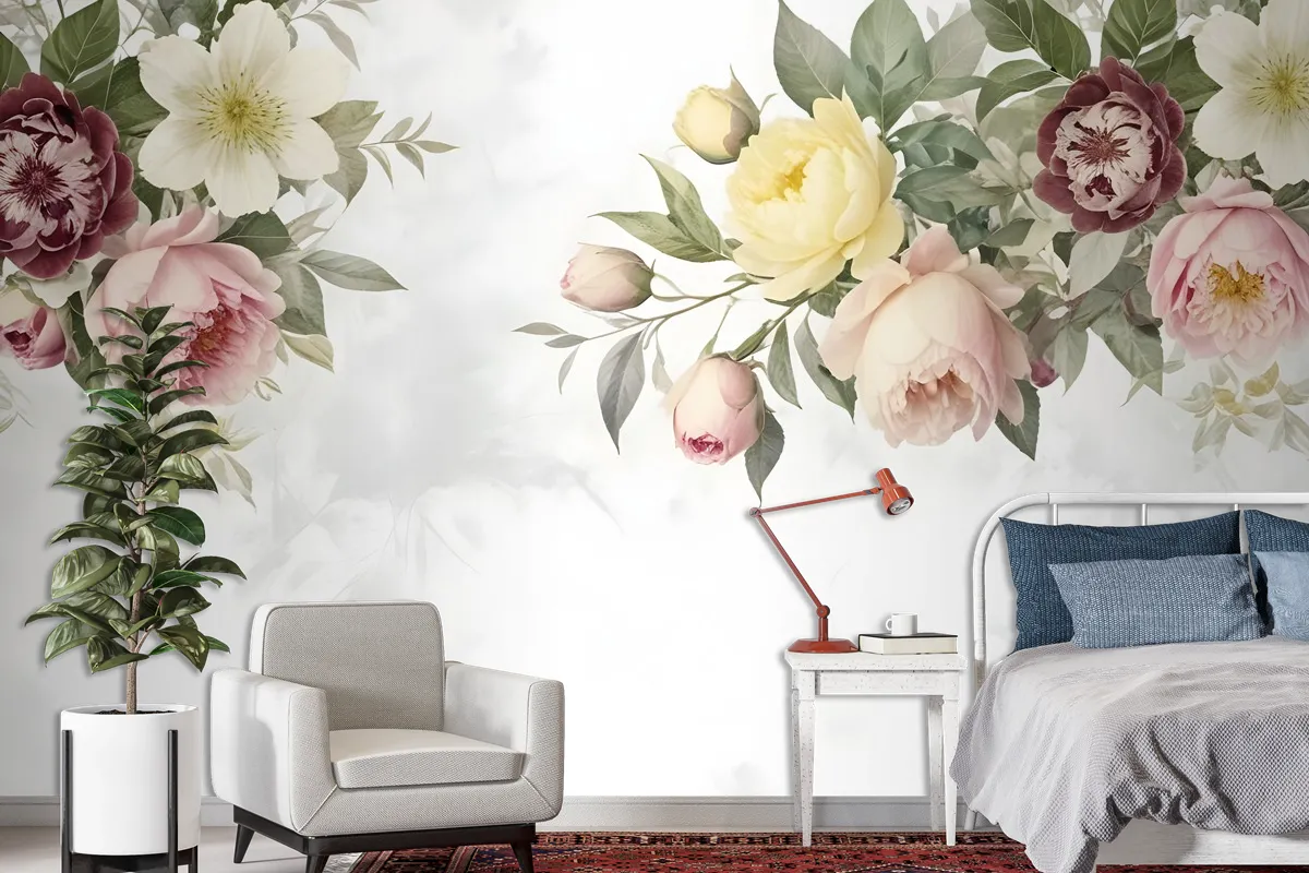 Bohemian Clematis Floral Bouqet Wallpaper Mural