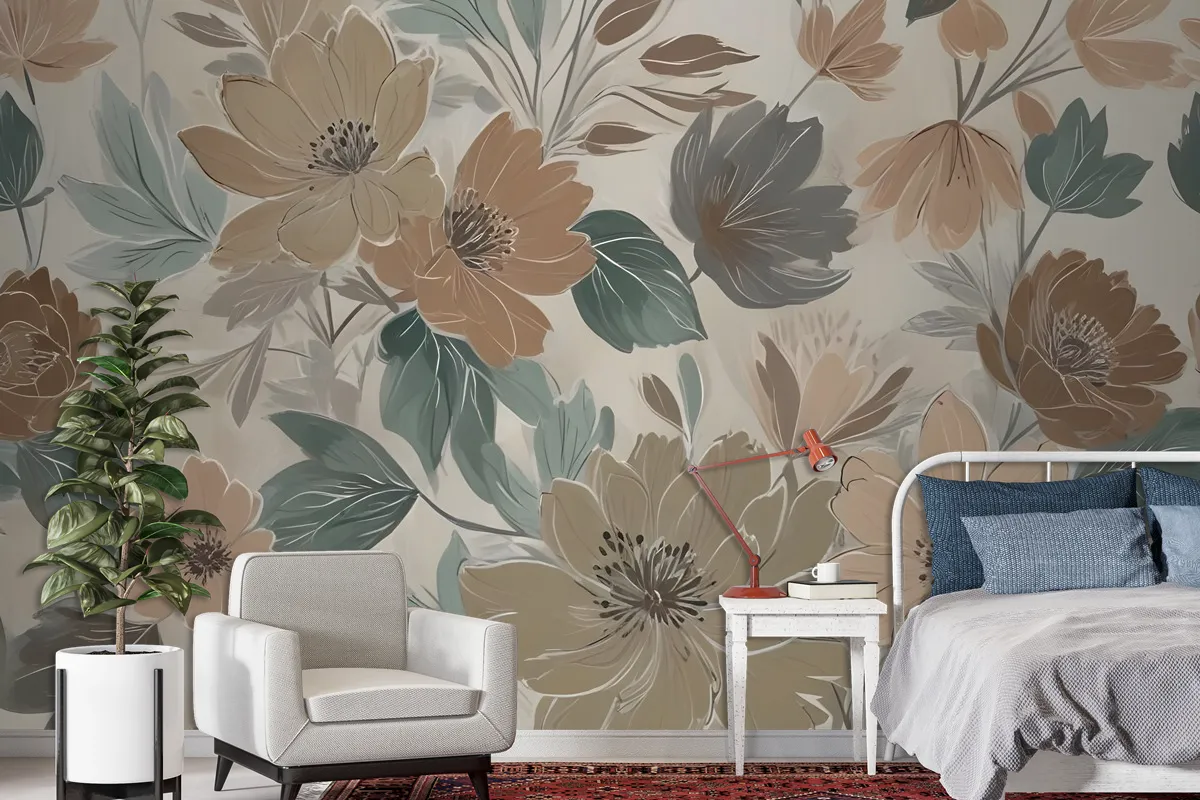 Bohemian Style Anemone Floral Bouquet Wallpaper Mural