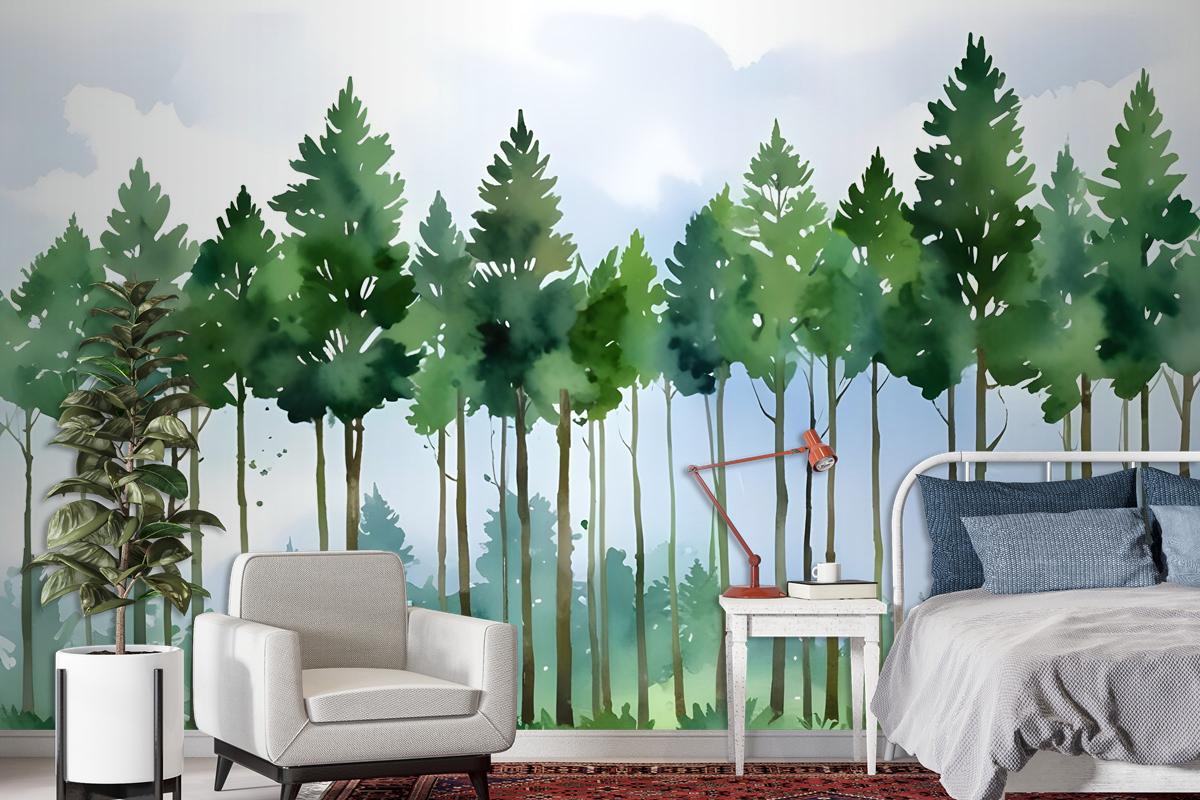 Cartoon Poplar Tree Wallpaper Mural