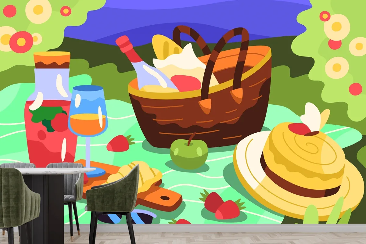 Cartoon Summer Background Kitchen Wallpaper Mural