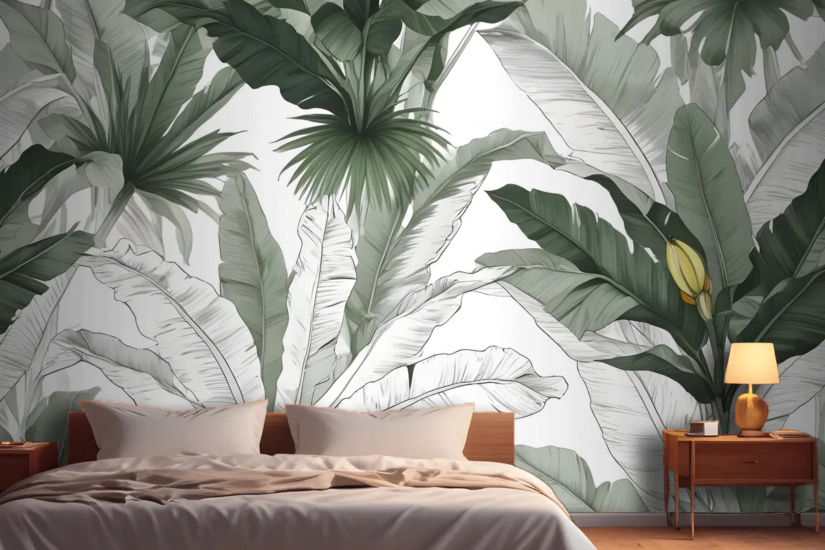 Charcoal Banana Leaf Wallpaper Wallpaper Mural