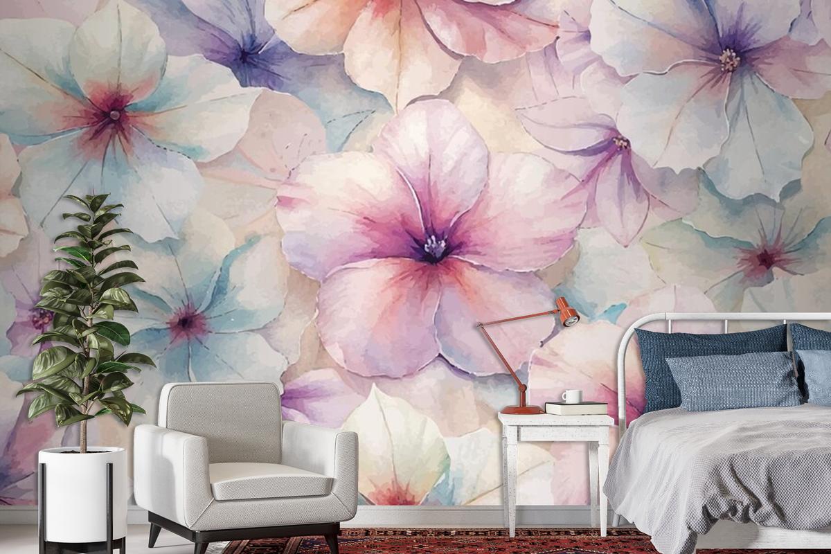 Charming Petunia Watercolor Background Wallpaper Mural