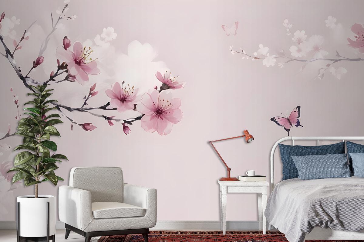 Cherry Blossom And Butterflies Wallpaper Mural