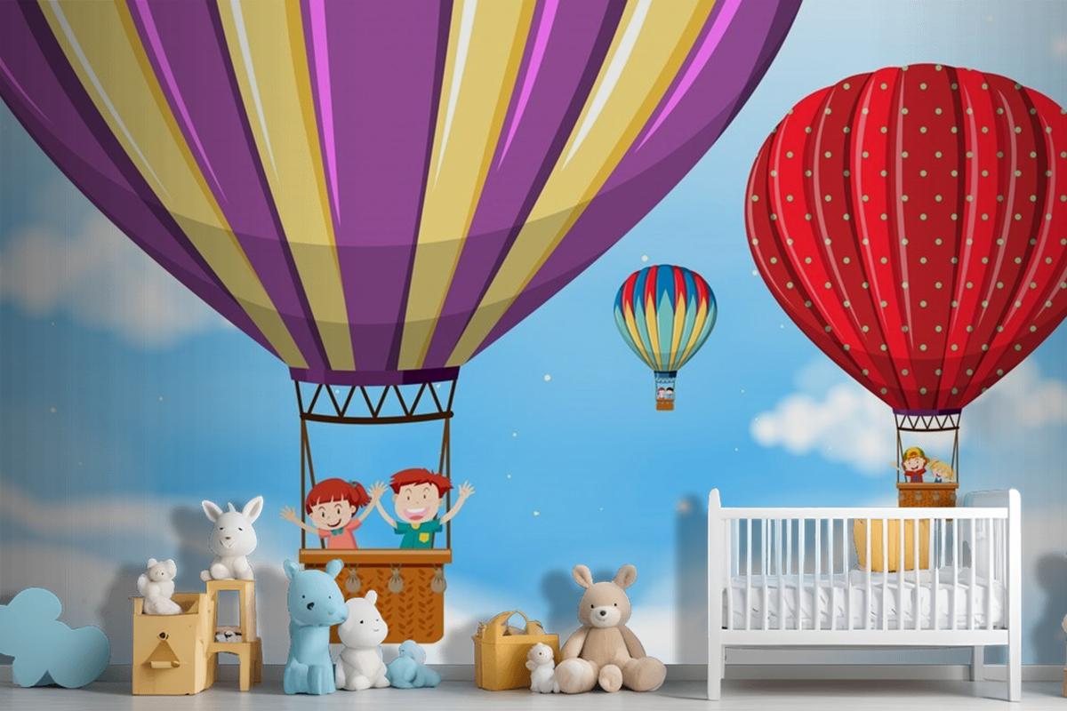 Children Riding Hot Air Balloon Wallpaper Mural