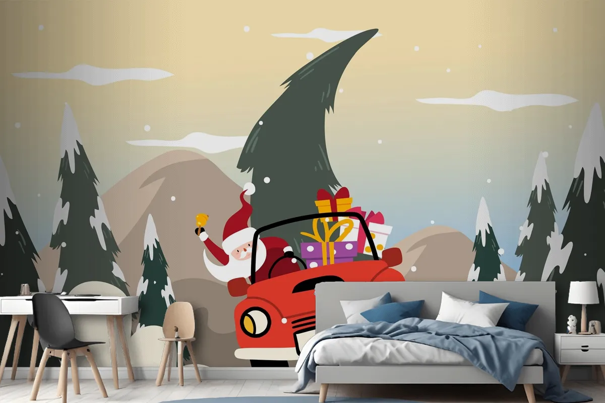 Christmas Background In Flat Design Wallpaper Mural