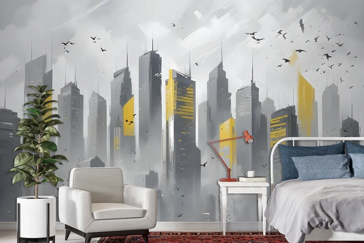 City Landscape Yellow City Light Wallpaper Mural