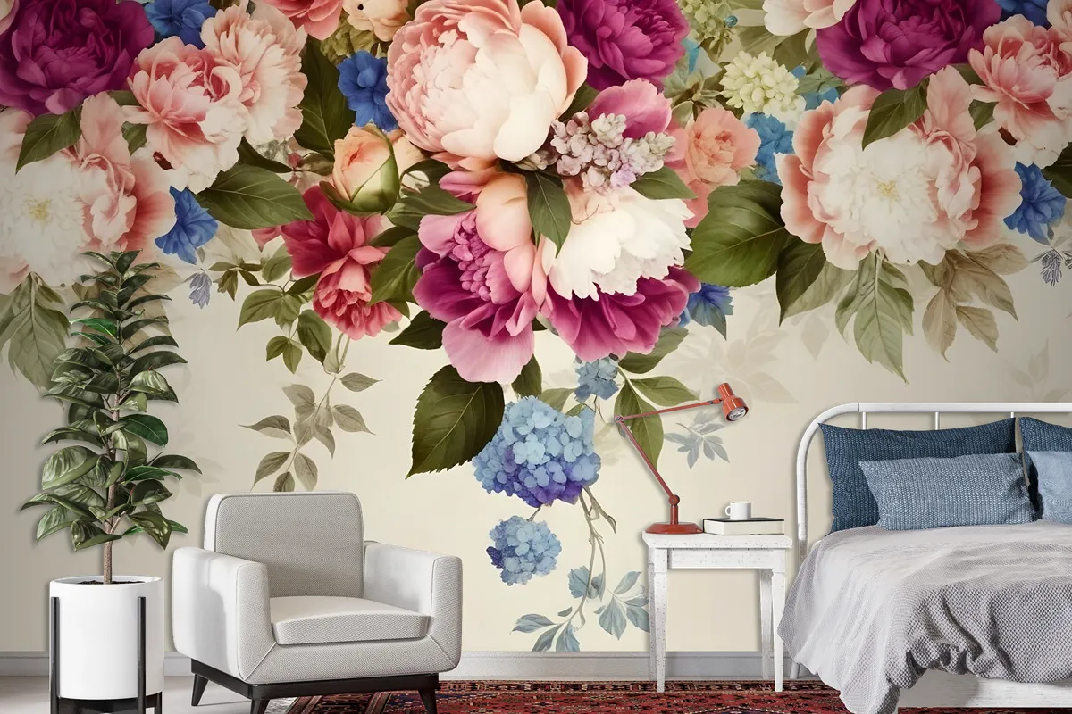 Classical Colorful Vine Flowers Wallpaper Mural