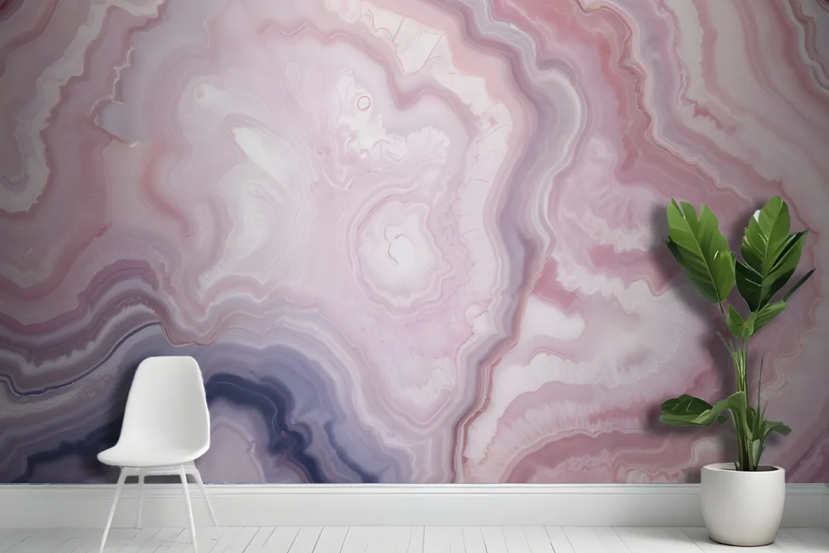 Closeup Of A Natural Agate Stone With Swirling Patterns Of Pink Wallpaper Mural