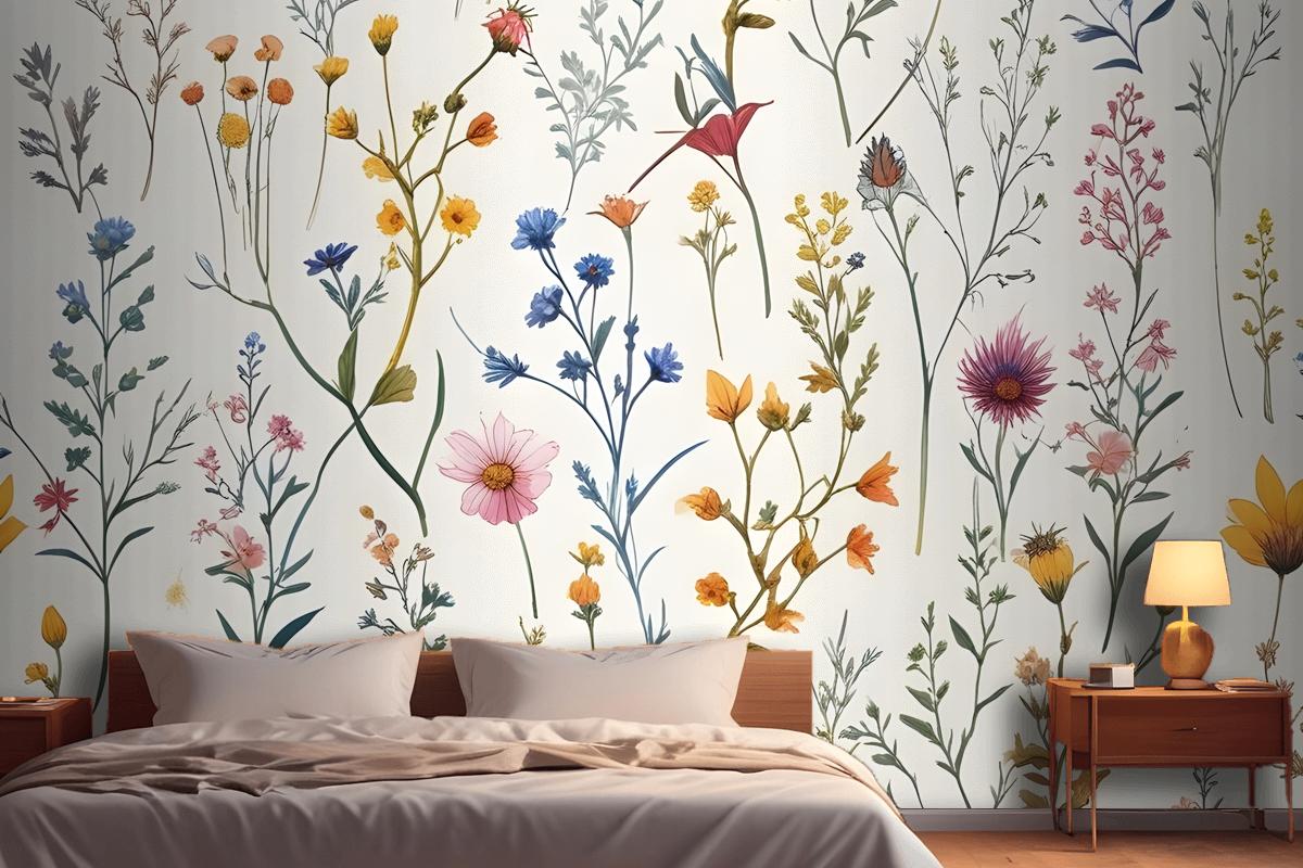 Colorful Blossoms Bedroom Wallpaper Mural