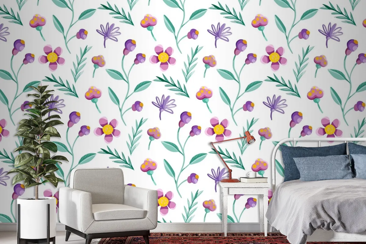 Colorful Floral Pattern Wallpaper Mural