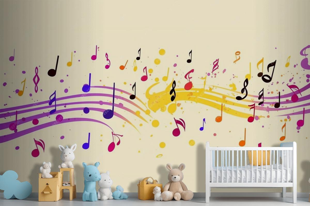 Colorful Musical Notes Yellow Background Wallpaper Mural