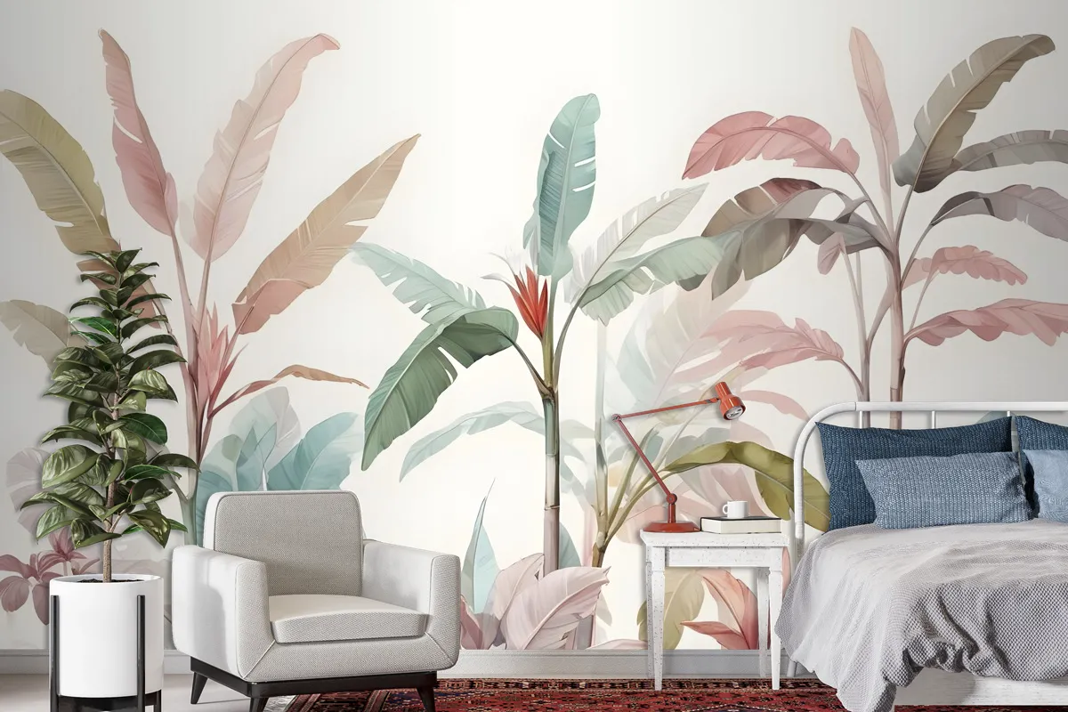 Colorful Tropical Banana Tree Wallpaper Mural