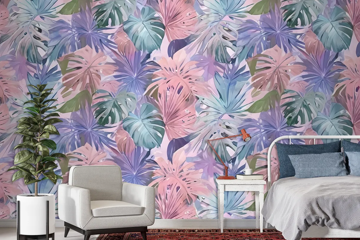 Colorful Tropical Leaf Wallpaper Mural