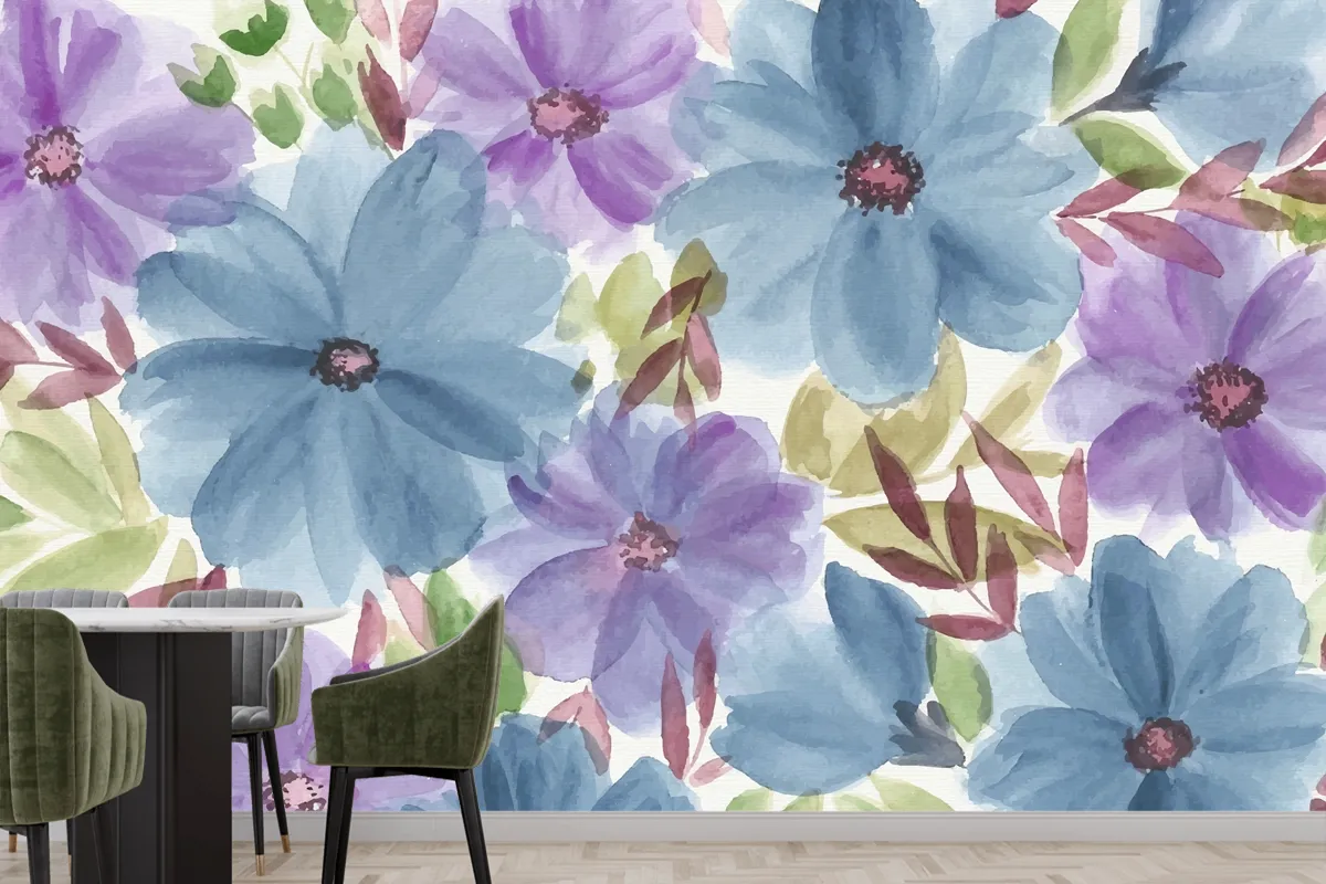 Colorful Watercolor Floral Wallpaper Mural