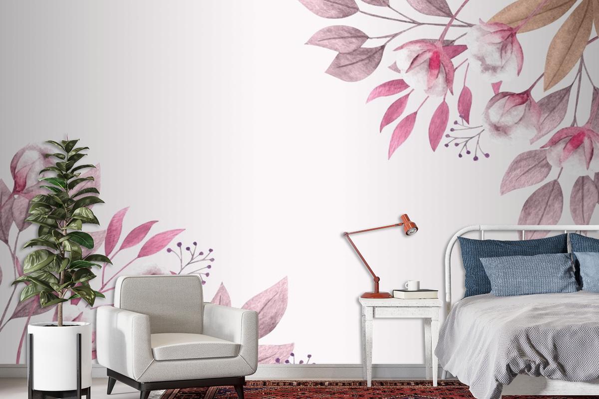 Copy Space Spring Background With Flowers And Leaves Wallpaper Mural