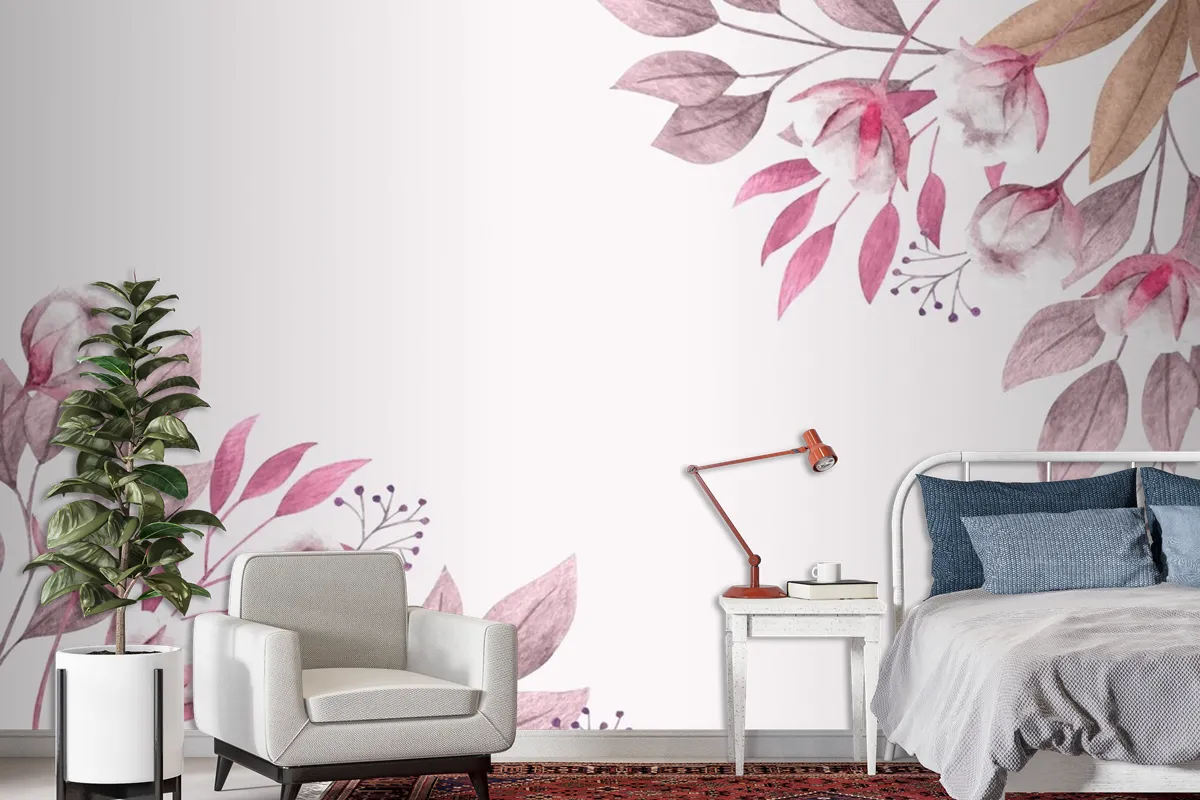 Copy Space Spring Background With Flowers And Leaves Wallpaper Mural