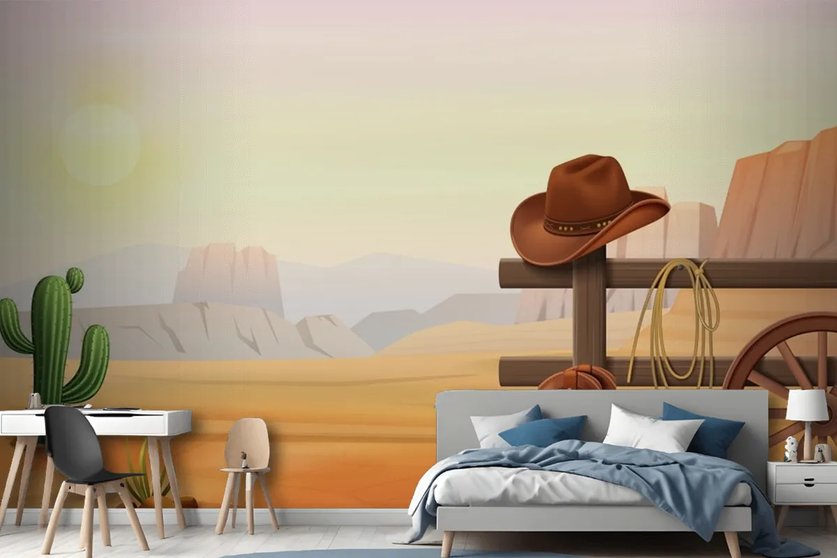 Cowboy Boots And Hat On Fence Wallpaper Mural