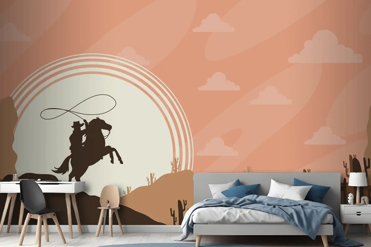 Cowboy In The Desert Scene Poster Wallpaper Mural