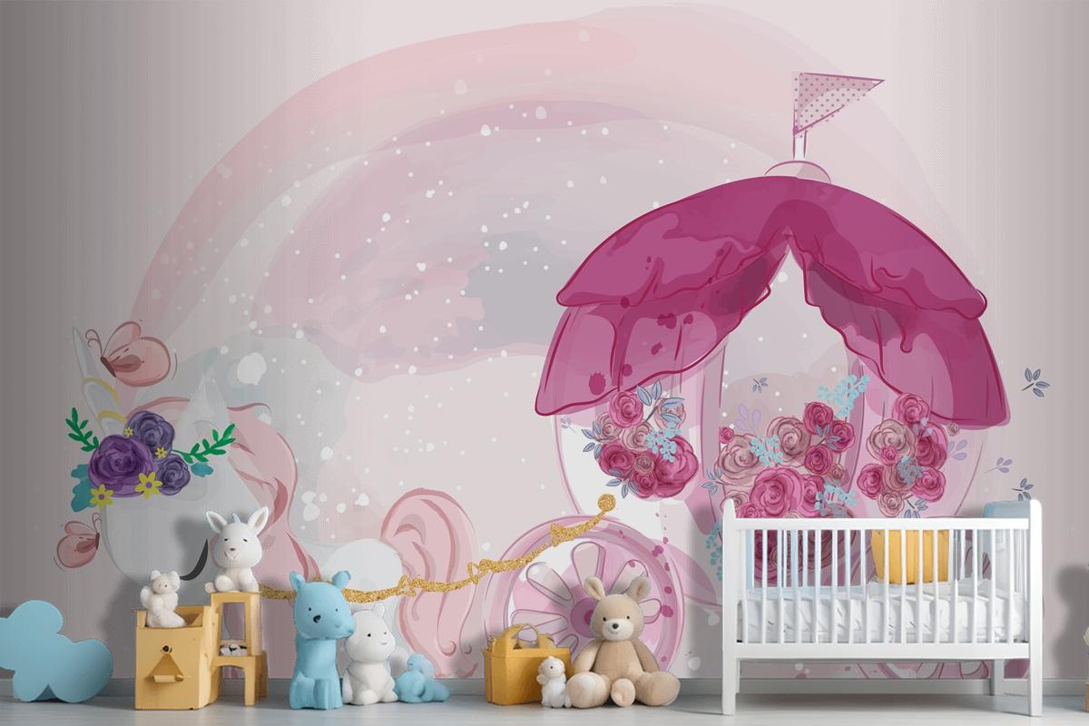 Cute Baby Unicorn Hand Drawn In Sweet Watercolor Style Wallpaper Mural