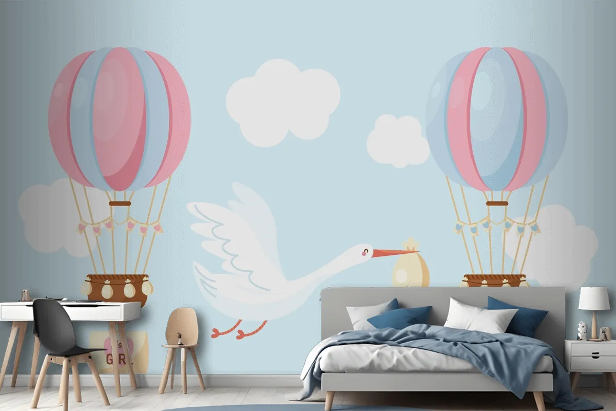 Cute Flat Design Gender Reveal Wallpaper Mural