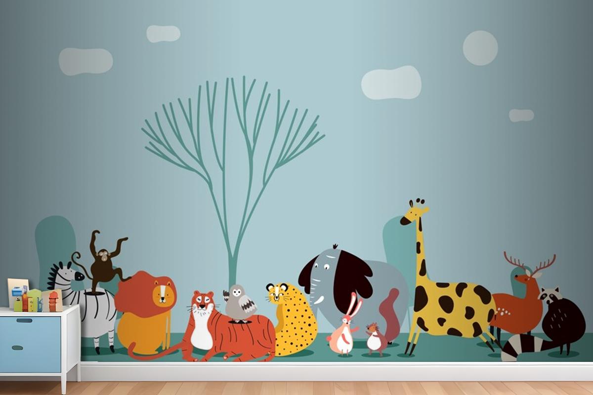 Cute Group Of Wild Animals Wallpaper Mural