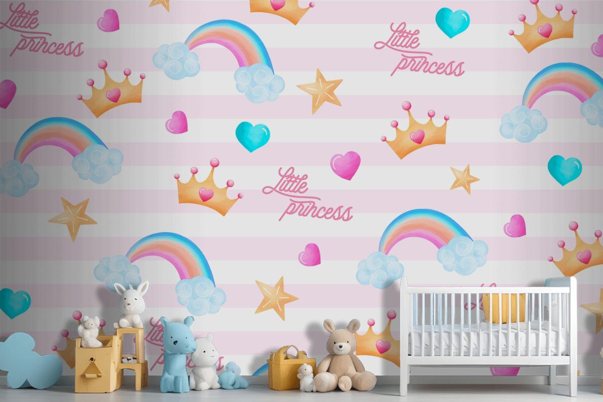 Cute Pattern With Lovely Elements For A Little Princess Wallpaper Mural