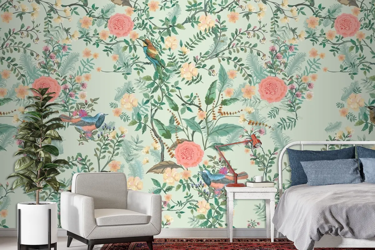 Vintage Decorative Garden Seamless Pattern For Wallpaper Mural