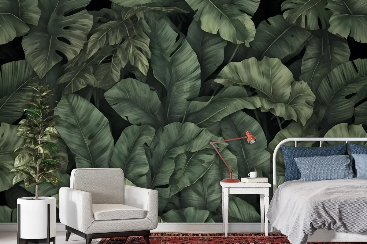 Dark Banana Leaf Wallpaper Mural