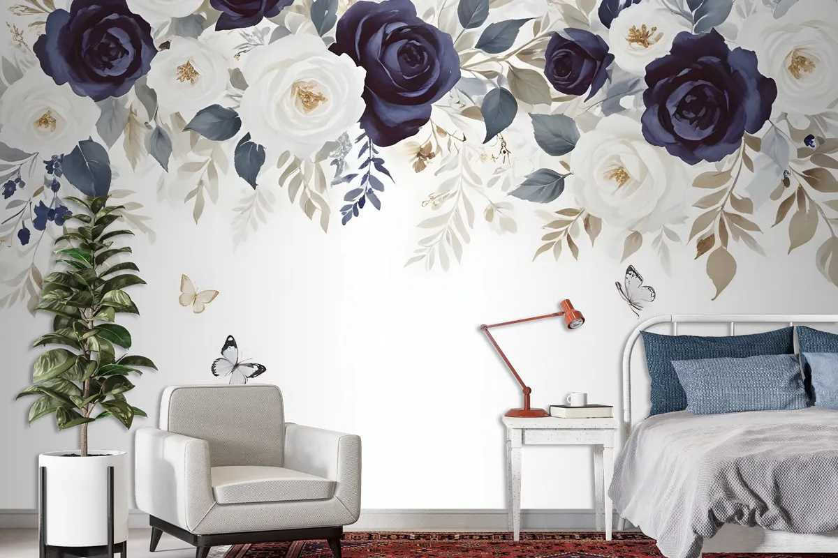 Dark Floral Art Wallpaper Mural