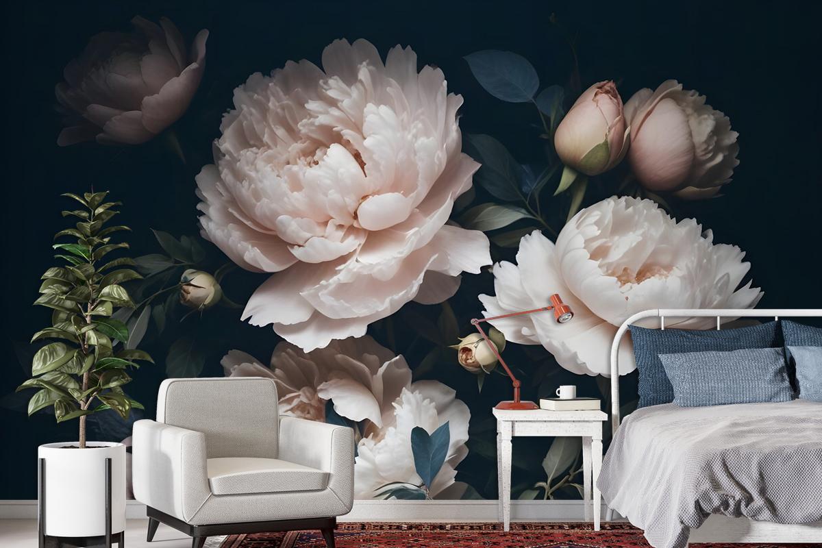 Dark Floral Peony Bouquet Wallpaper Mural